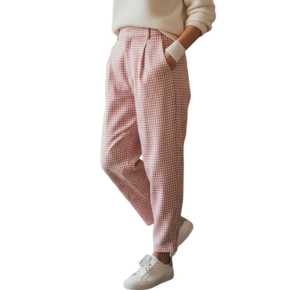 ZARA Pink White Gingham Seersucker Blazer XS Pants S Set Lightweight Summer Suit - Picture 2 of 14